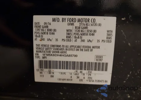 2017 Ford Explorer Xlt from USA, damaged, VIN 1FM5K8DH4HGA85700